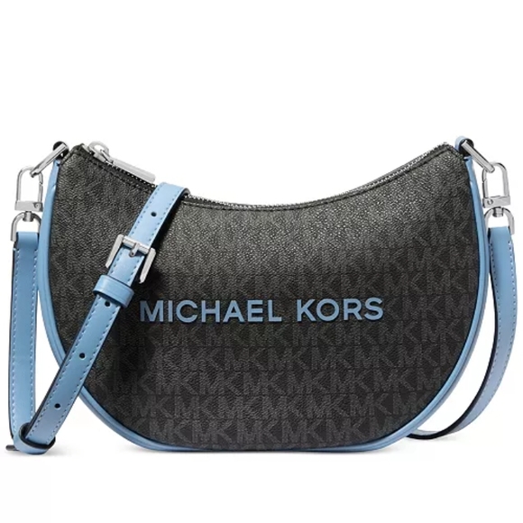 Michael Kors 🔥NWT🔥 Kyla -Black & Light Blue Convertible Crossbody/Shoulder Bag - Picture 17 of 17